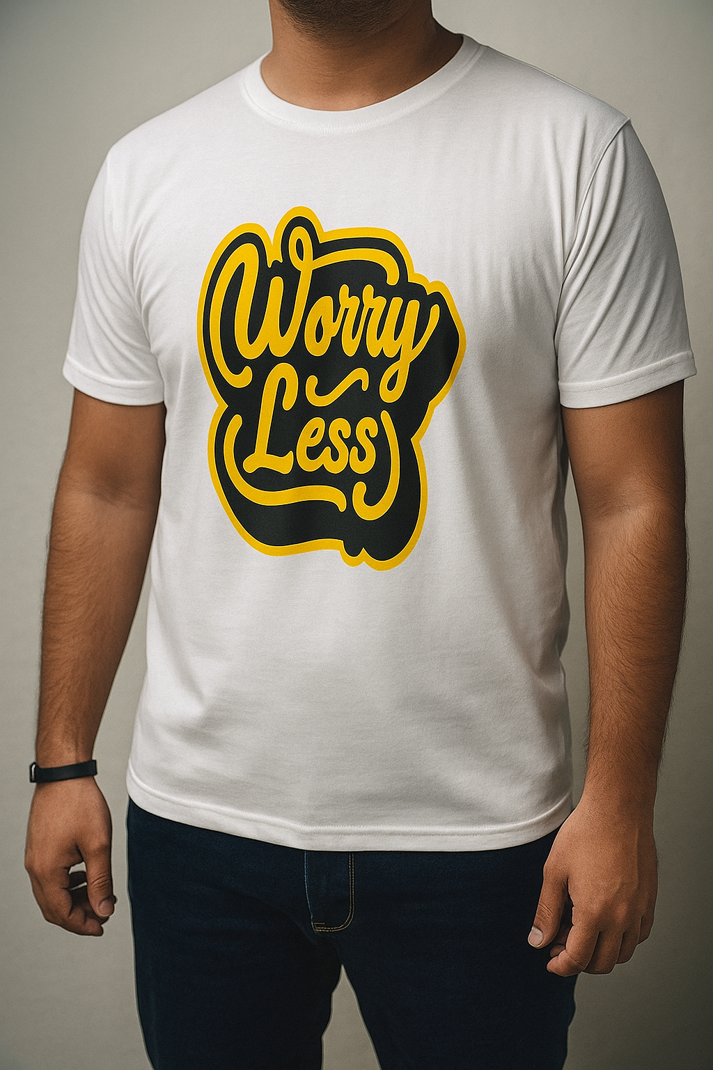 Worry Less – Minimalist White Graphic Tee